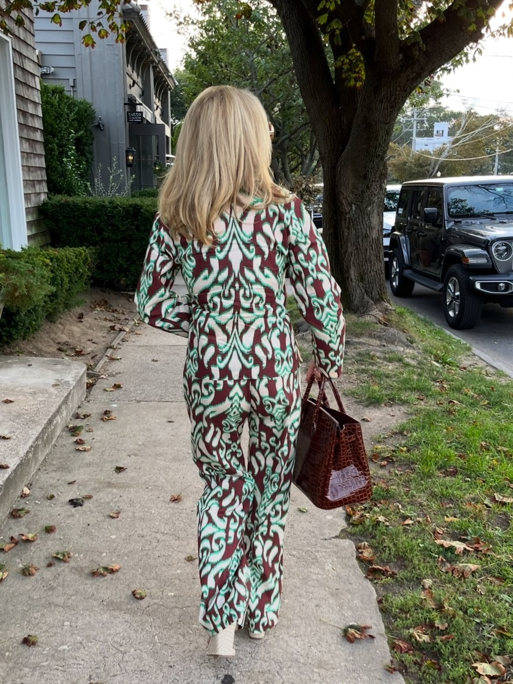 Zara Brown & Mint Printed Long-Sleeve Jumpsuit